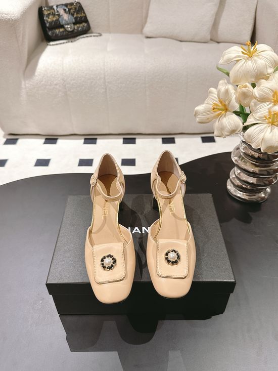Chanel Square Toe Low Heel Leather Mary Jane Shoes