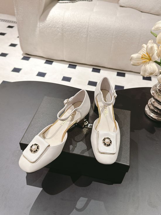 Chanel Square Toe Low Heel Leather Mary Jane Shoes