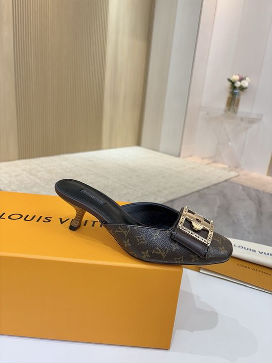 Louis Vuitton Mid Heel Leather Sandals Premium Soft Lining Durable Leather Sole