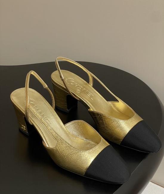 Chanel Metallic Slingback Sandals Classic Two Tone Leather Sole