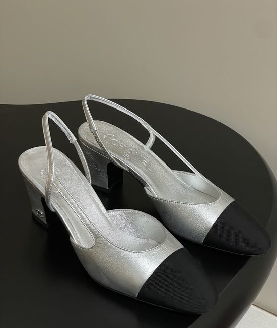 Chanel Metallic Slingback Sandals Classic Two Tone Leather Sole