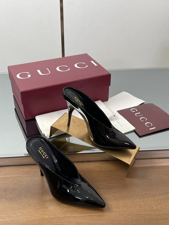 Gucci V Cut Patent Leather High Heel Dress Shoes