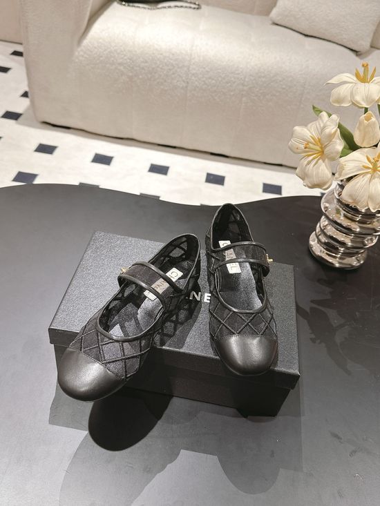 Chanel Mesh Quilted Buckle Genuine Leather Flat Shoes