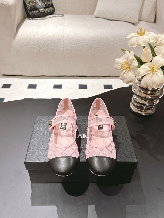 Chanel Mesh Quilted Buckle Genuine Leather Flat Shoes