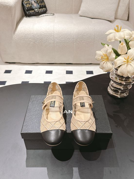 Chanel Mesh Quilted Buckle Genuine Leather Flat Shoes