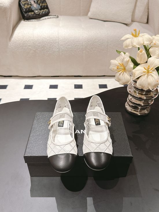 Chanel Mesh Quilted Buckle Genuine Leather Flat Shoes