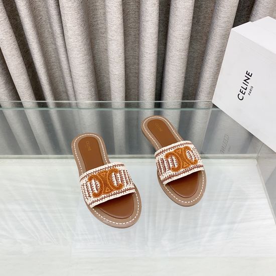 Celine Classic British Style Flat Slippers With Emblem Decor