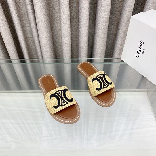 Celine Classic British Style Flat Slippers With Emblem Decor