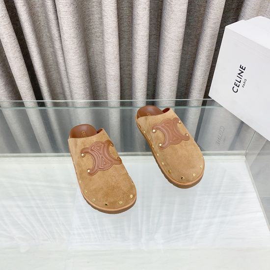 Celine Classic British Style Flat Mule Shoes With Emblem