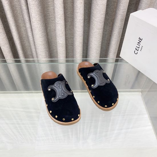 Celine Classic British Style Flat Mule Shoes With Emblem