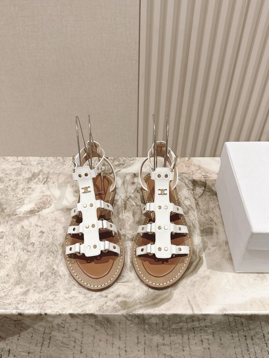 Celine Vintage Style Leather Flat Sandals for Daily Wear