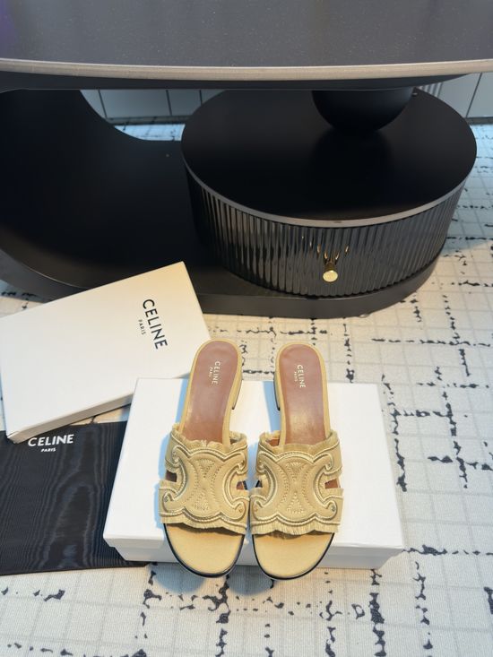 Celine French-Inspired Denim Tassel Slippers with Artisan Detail