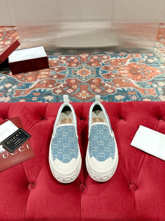 Gucci Vintage Canvas Loafer Shoes Classic Casual Daily Footwear