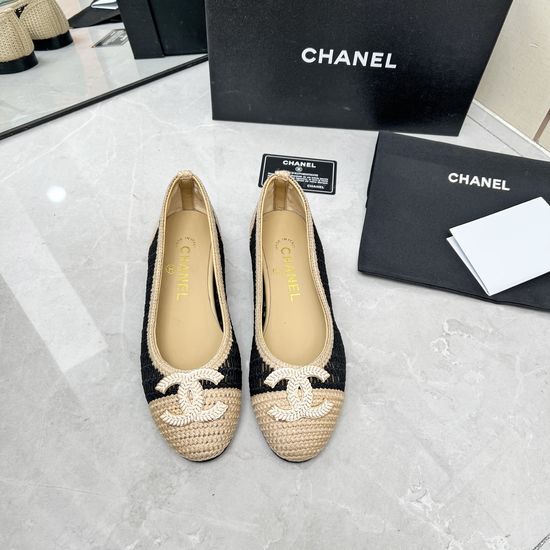 Chanel Raffia Ballet Flats Soft Sheepskin Lining Leather Sole