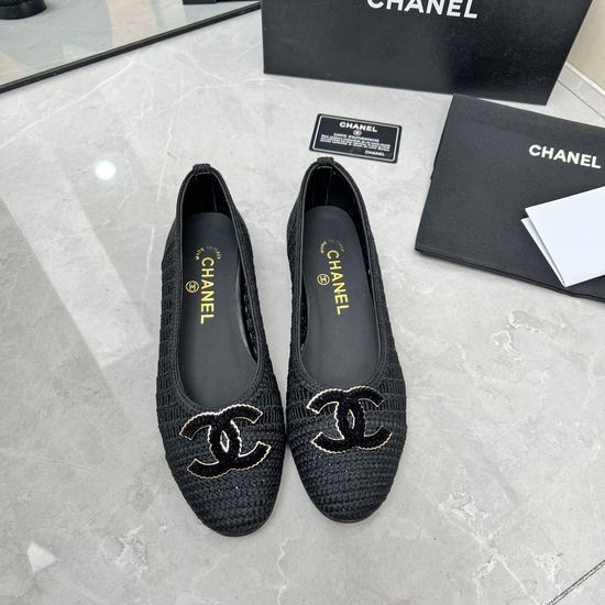 Chanel Raffia Ballet Flats Soft Sheepskin Lining Leather Sole