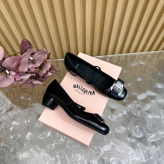Ferragamo Bow Chunky Heel Leather Mary Jane Casual Shoes