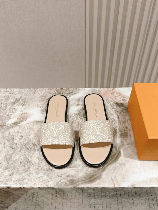 Louis Vuitton Printed Leather Comfortable Casual Flat Slides