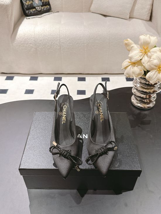 Chanel Bow Pointed Toe Stiletto Mary Jane Sandals