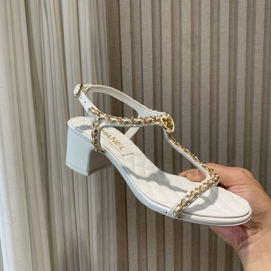 Chanel Elegant Chain Decor Leather Sandals With Low Heel
