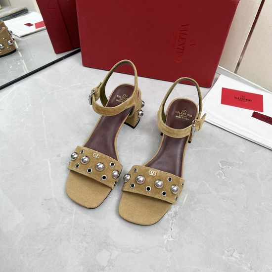 Valentino Genuine Leather Block Heel Sandals Elegant Daily Wear