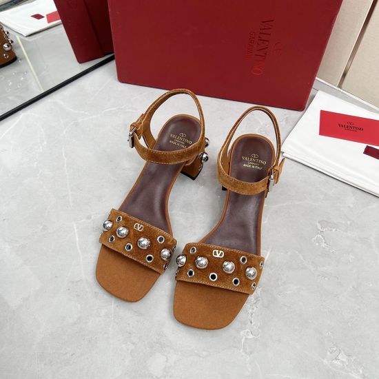 Valentino Genuine Leather Block Heel Sandals Elegant Daily Wear