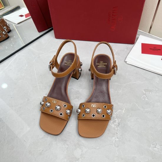 Valentino Genuine Leather Block Heel Sandals Elegant Daily Wear