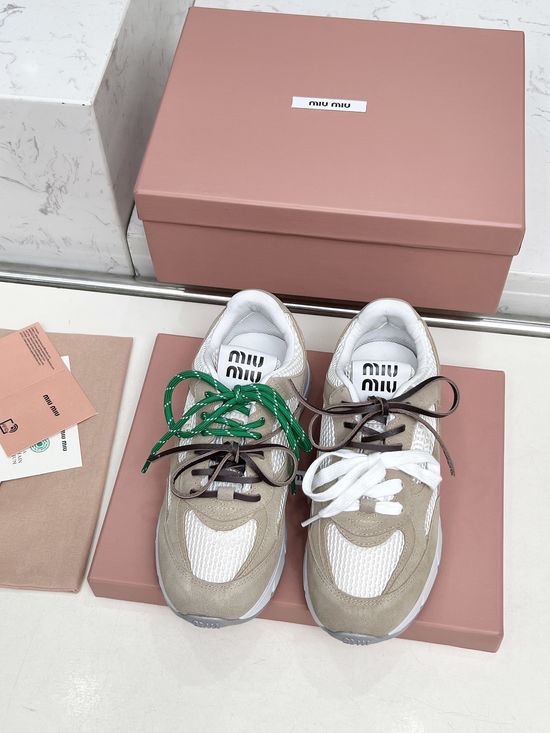 Miu Miu Vintage Distressed Chunky Sneakers with Dual Laces