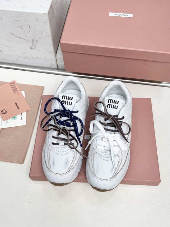 Miu Miu Vintage Distressed Chunky Sneakers with Dual Laces