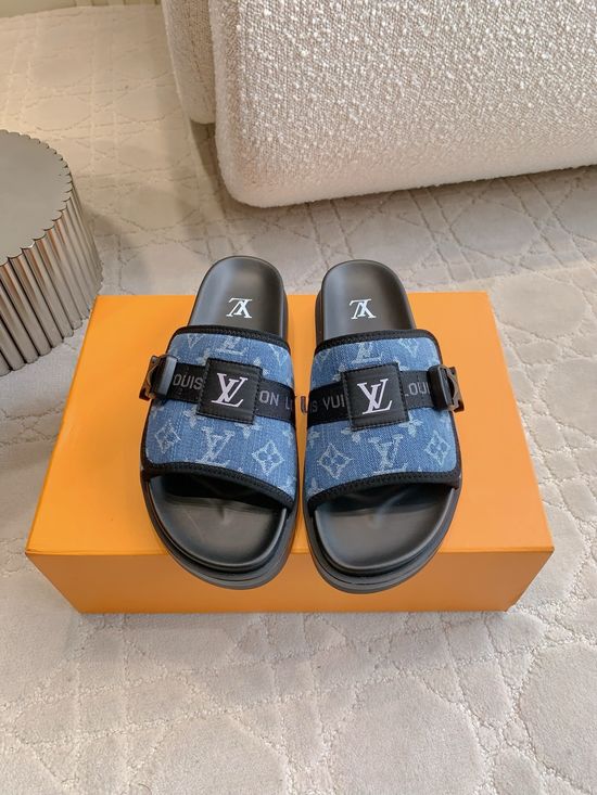 Louis Vuitton Classic Printed Beach Slide Sandals Adjustable Strap
