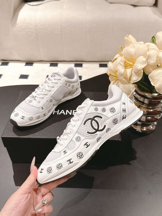 Chanel Embossed Pattern Leather Breathable Casual Sneakers