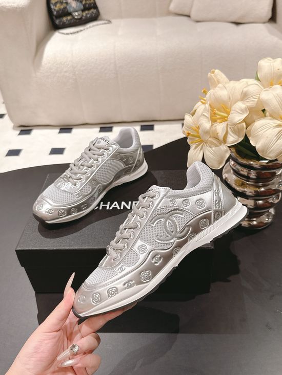 Chanel Embossed Pattern Leather Breathable Casual Sneakers