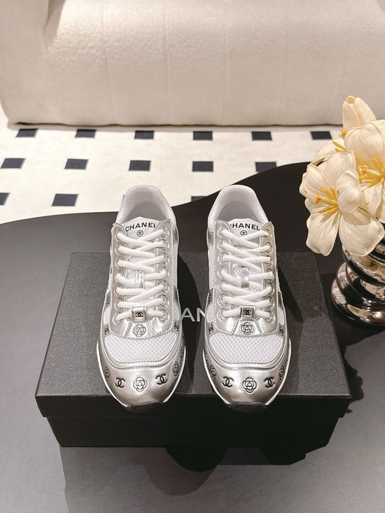 Chanel Embossed Pattern Leather Breathable Casual Sneakers