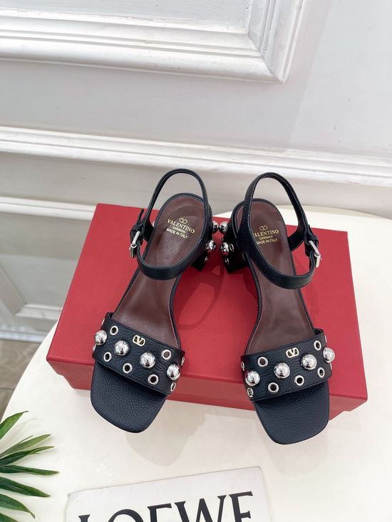 Valentino Rivet Embellished Chunky Heel Leather Sandals