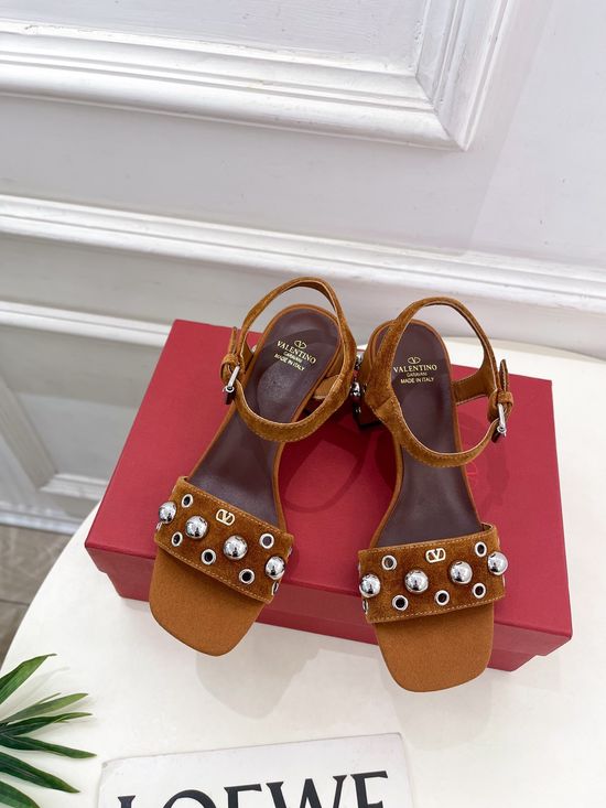 Valentino Rivet Embellished Chunky Heel Leather Sandals