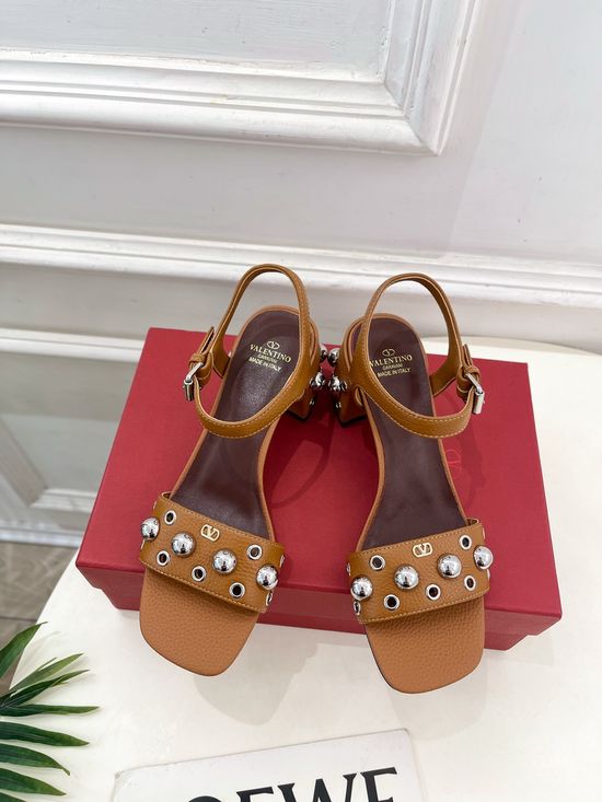 Valentino Rivet Embellished Chunky Heel Leather Sandals