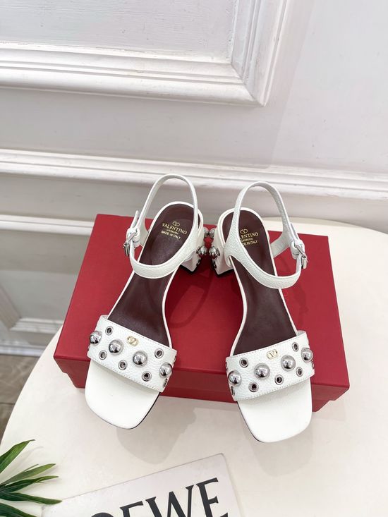 Valentino Rivet Embellished Chunky Heel Leather Sandals