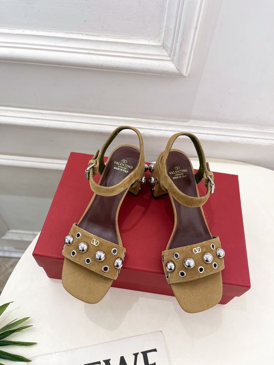 Valentino Rivet Embellished Chunky Heel Leather Sandals