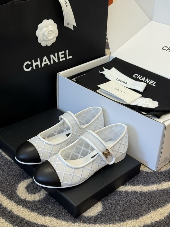 Chanel Mesh Leather Mary Jane Shoes With Leather Outsole