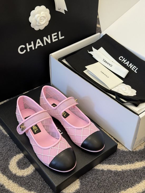Chanel Mesh Leather Mary Jane Shoes With Leather Outsole