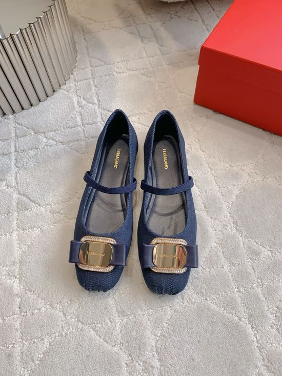 Ferragamo Multi Material Ballet Flats with Classic Hardware Detail