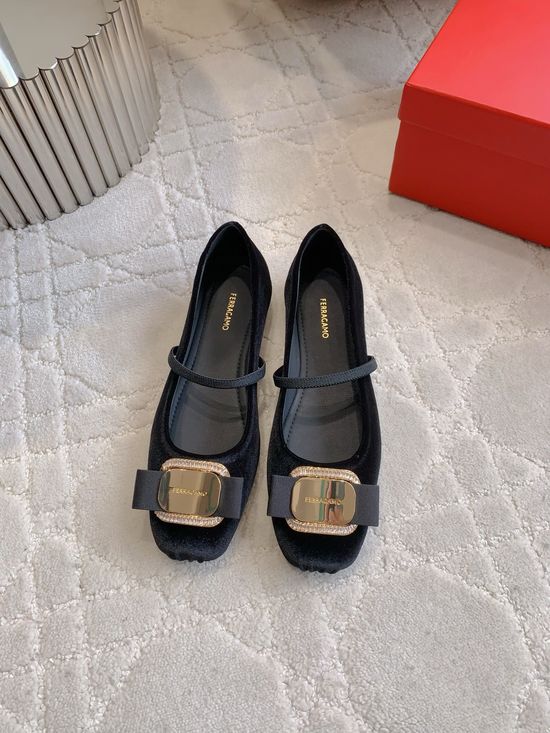 Ferragamo Multi Material Ballet Flats with Classic Hardware Detail