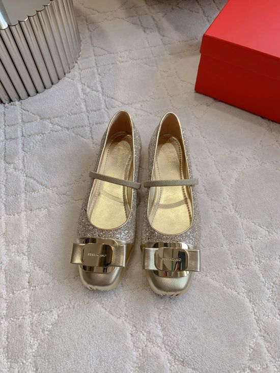 Ferragamo Multi Material Ballet Flats with Classic Hardware Detail