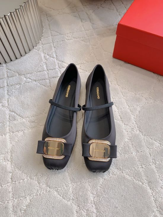 Ferragamo Multi Material Ballet Flats with Classic Hardware Detail