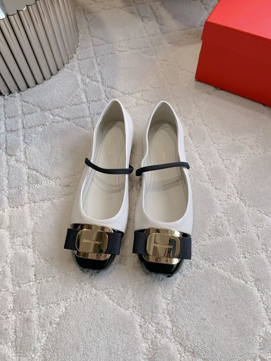 Ferragamo Multi Material Ballet Flats with Classic Hardware Detail