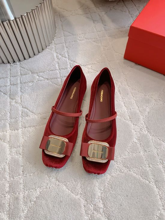 Ferragamo Multi Material Ballet Flats with Classic Hardware Detail