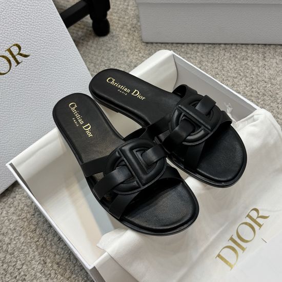 Christian Dior Casual Leather Flat Sandals Soft Lining Comfortable Daily Footwear
