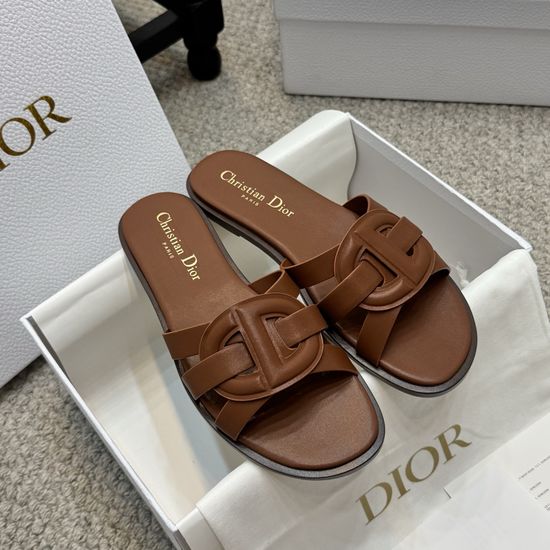 Christian Dior Casual Leather Flat Sandals Soft Lining Comfortable Daily Footwear
