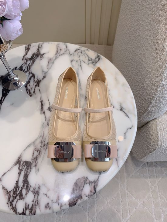 Ferragamo Exquisite Mesh Stitched Ballet Shoes Comfortable Soft Sole