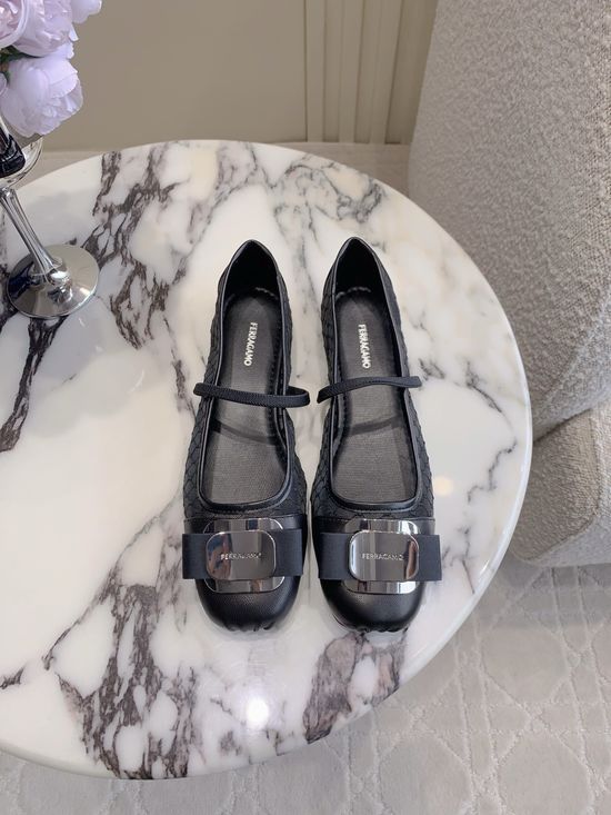Ferragamo Exquisite Mesh Stitched Ballet Shoes Comfortable Soft Sole
