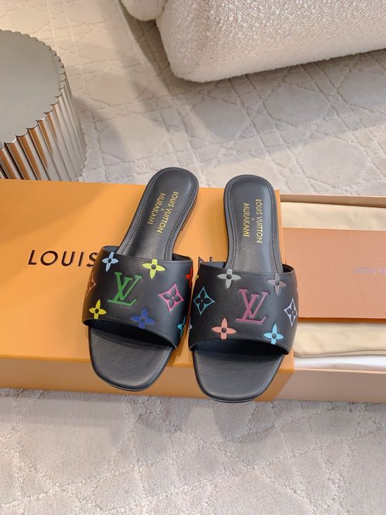 Louis Vuitton Patterned Flat Sandals Premium Leather Upper Comfortable Sole